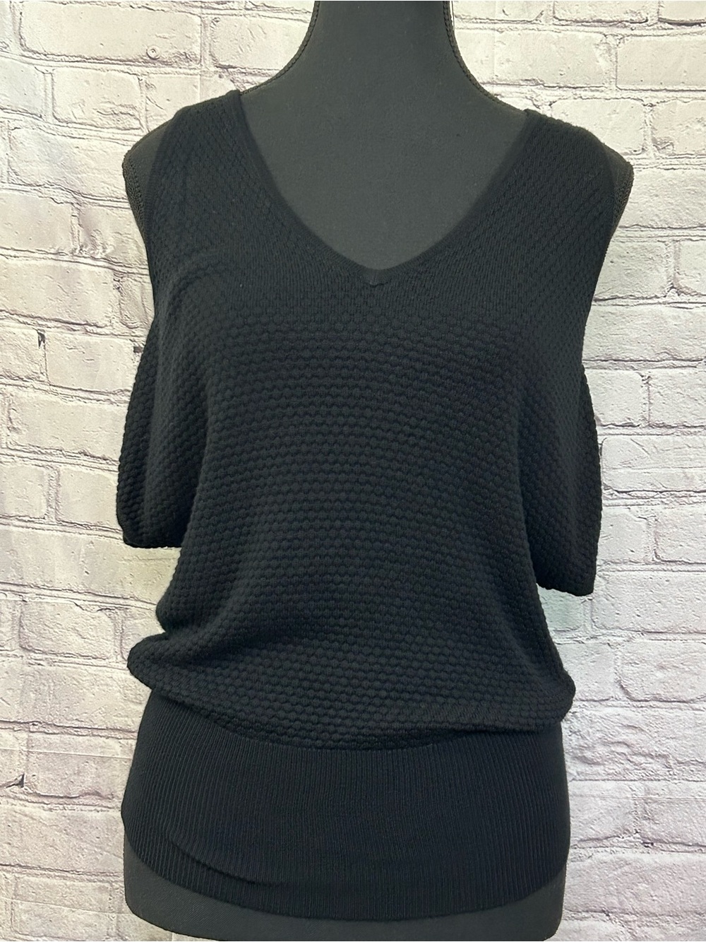 New York & Company Black Cold-Shoulder V-Neck Sweater